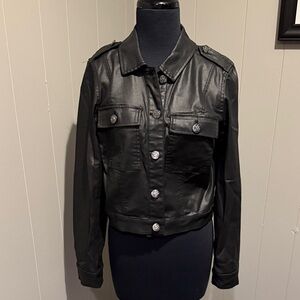 B19 White House Black Market Classic Black Faux Leather Outdoor Jacket